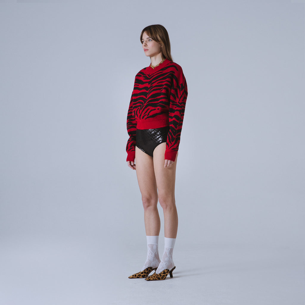 Sveta Milano Girocollo corto jacquard Denver in rosso e nero Vendita Economica
