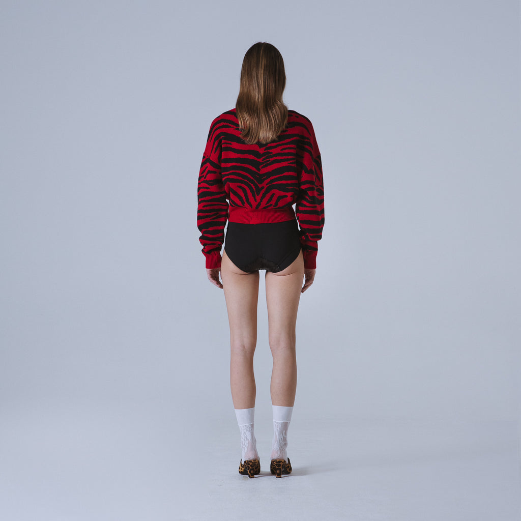 Sveta Milano Girocollo corto jacquard Denver in rosso e nero Vendita Economica