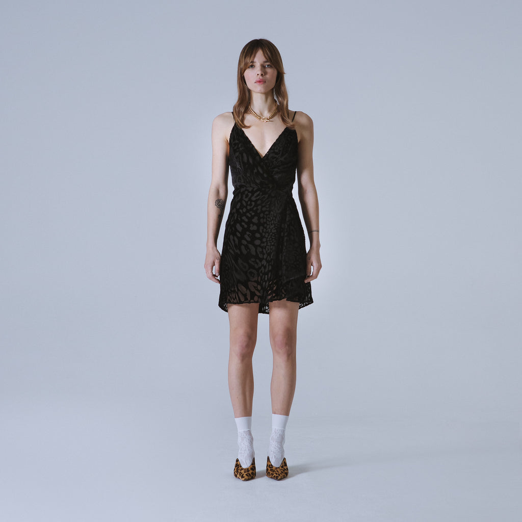 Sveta Milano Abito Nancy in velluto nero con motivo leopardo Offerta Pasqua