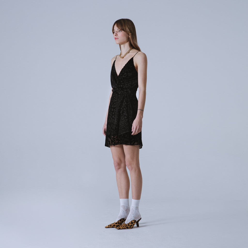 Sveta Milano Abito Nancy in velluto nero con motivo leopardo Offerta Pasqua