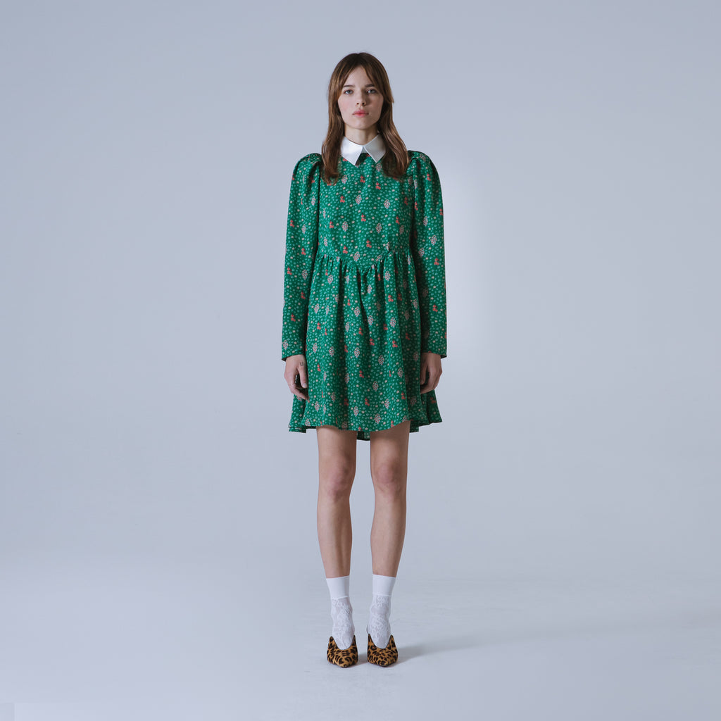 Sveta Milano Abito corto Oxford con stampa floreale su crêpe de chine di seta | Limited Edition Vendita calda
