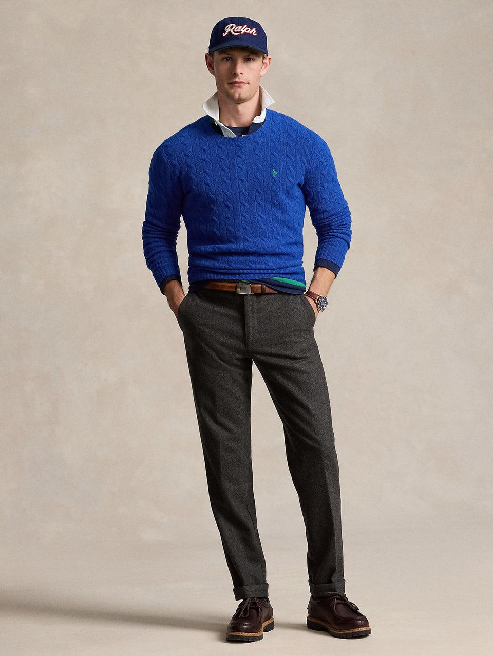 RALPH LAUREN Maglia in Lana e Cashmere a Trecce Blu Offerta Giorno del Papà