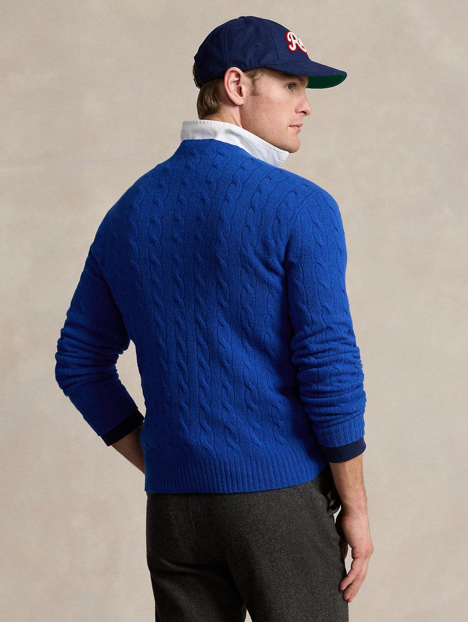 RALPH LAUREN Maglia in Lana e Cashmere a Trecce Blu Offerta Giorno del Papà