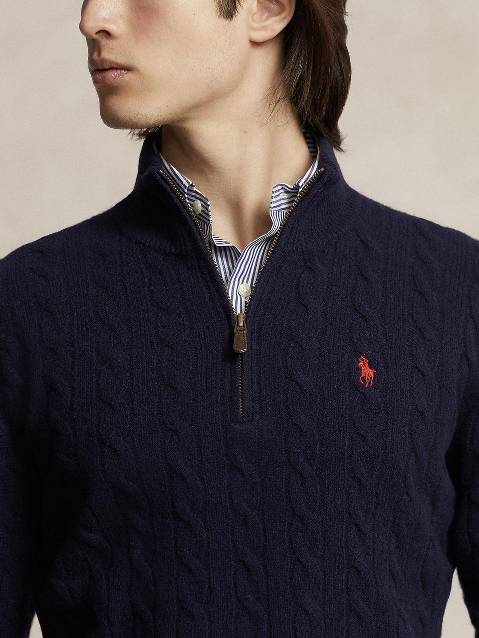 RALPH LAUREN Maglia Mezza Zip a Trecce Blu Offerte esclusive