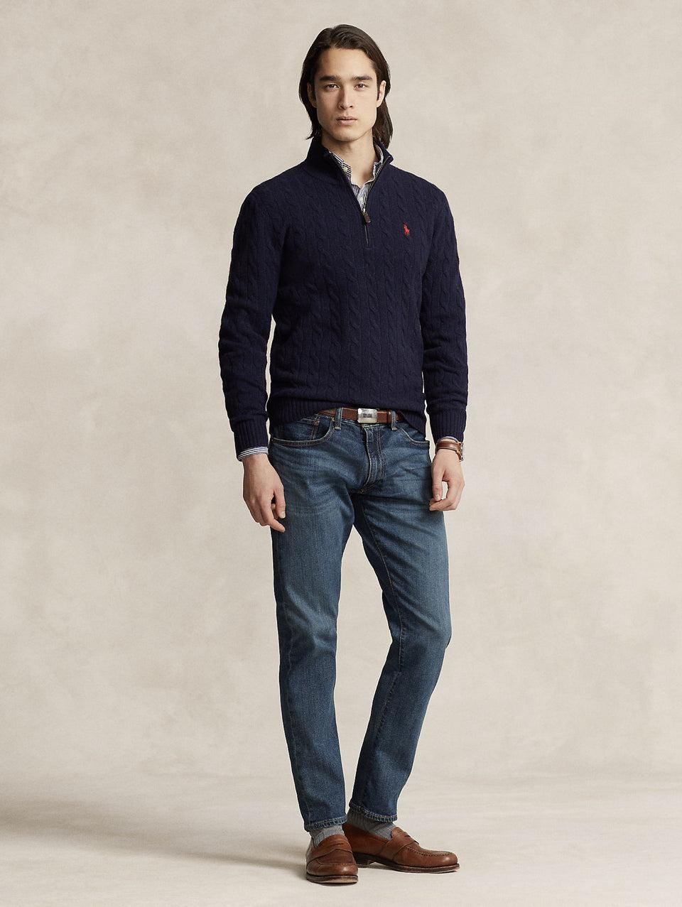 RALPH LAUREN Maglia Mezza Zip a Trecce Blu Offerte esclusive