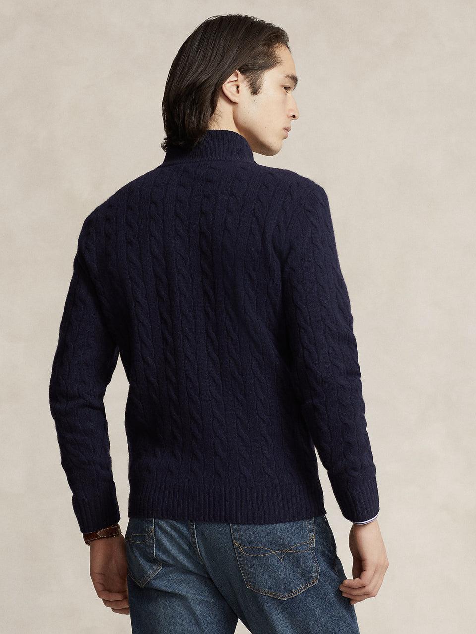 RALPH LAUREN Maglia Mezza Zip a Trecce Blu Offerte esclusive