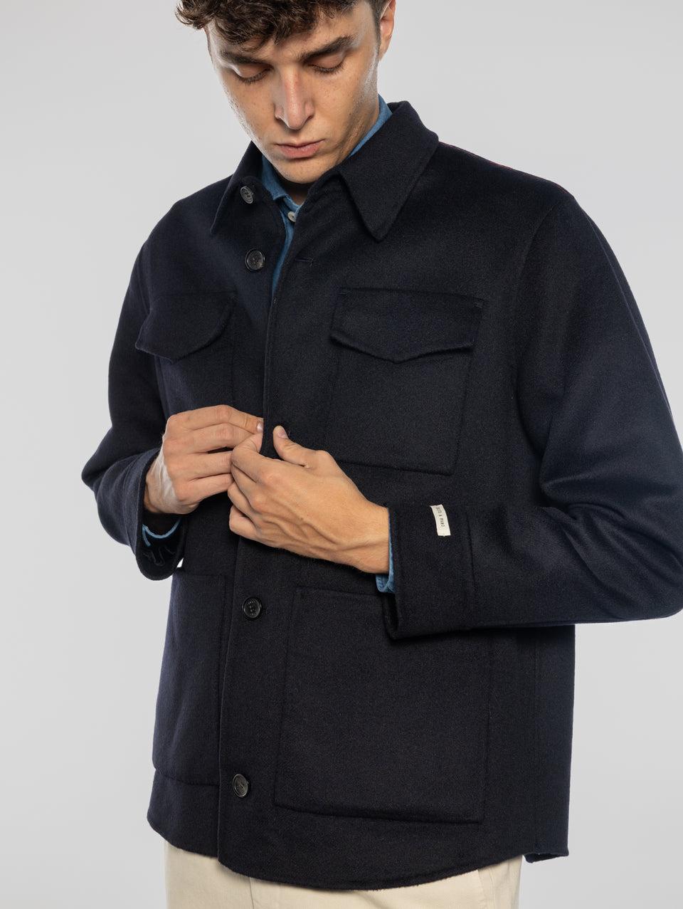 PALTò Overshirt in Panno Double Sasha Blu Sconti VIP