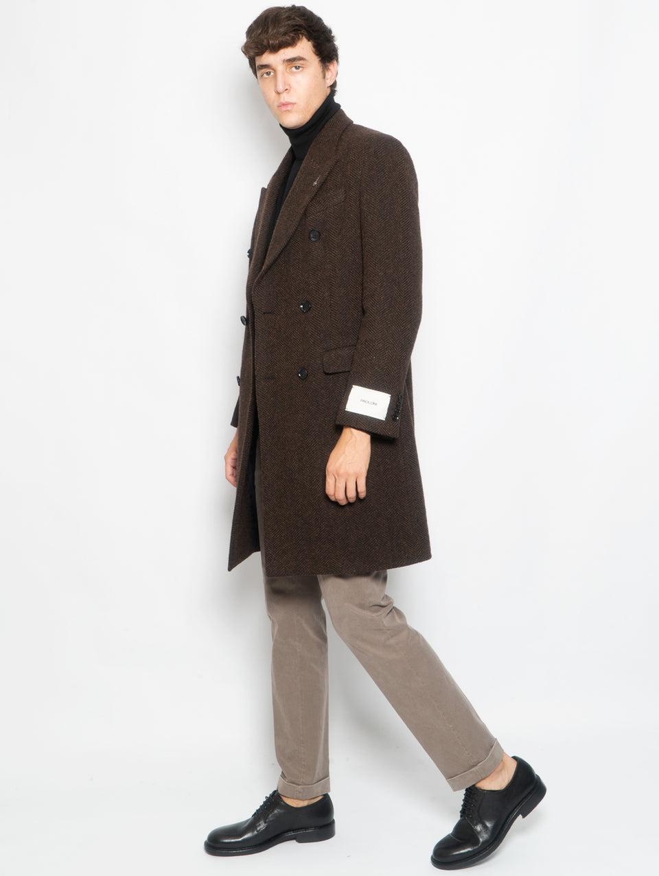 PAOLONI Cappotto Doppiopetto in Lana Resca Marrone Only for today