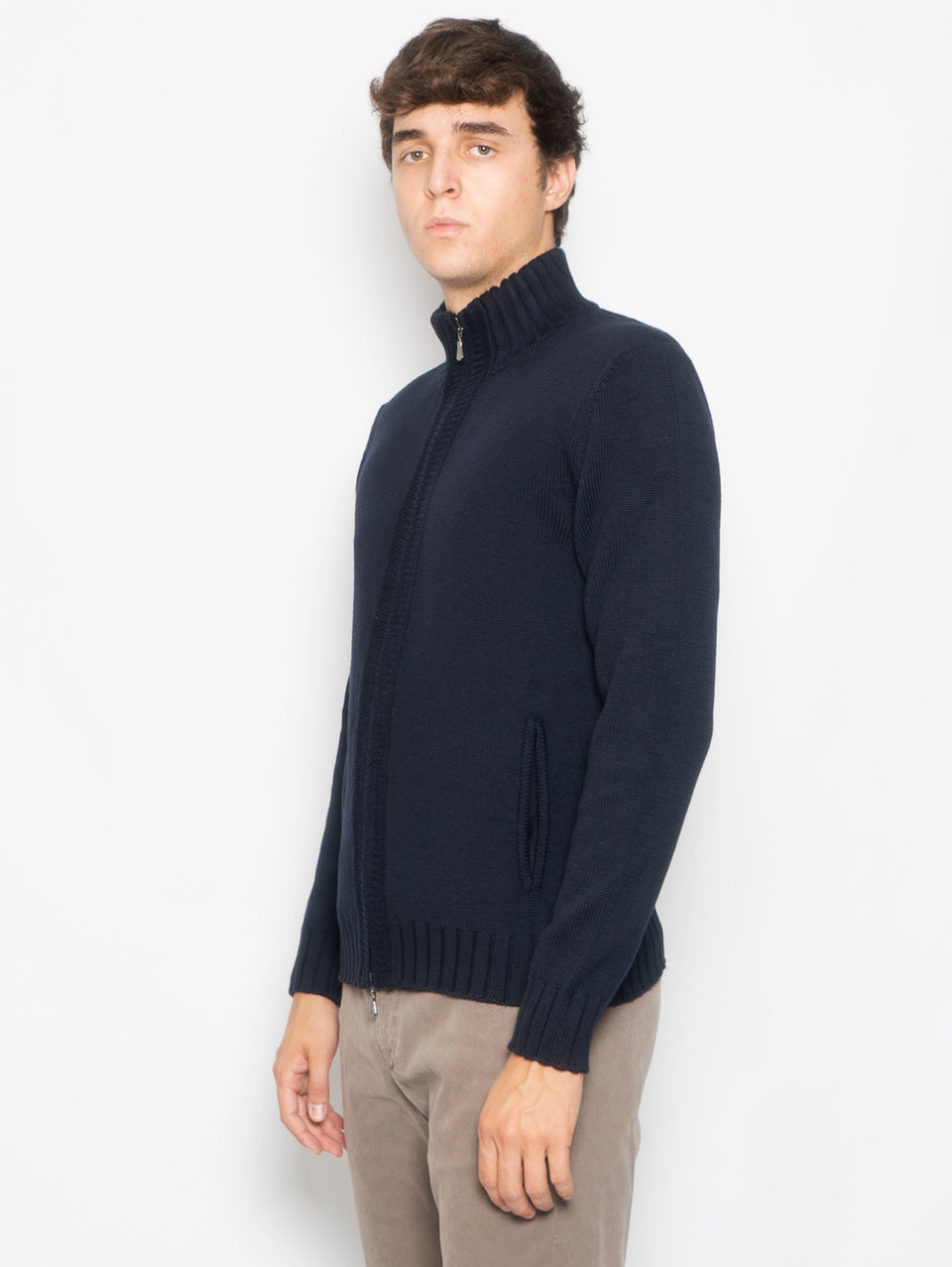 ALPHA STUDIO Cardigan in Maglia Full Zip Blu Qualità Garantita