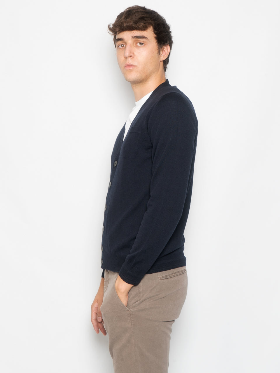ALPHA STUDIO Cardigan con Taschino in Merinos Blu Acquista Ora