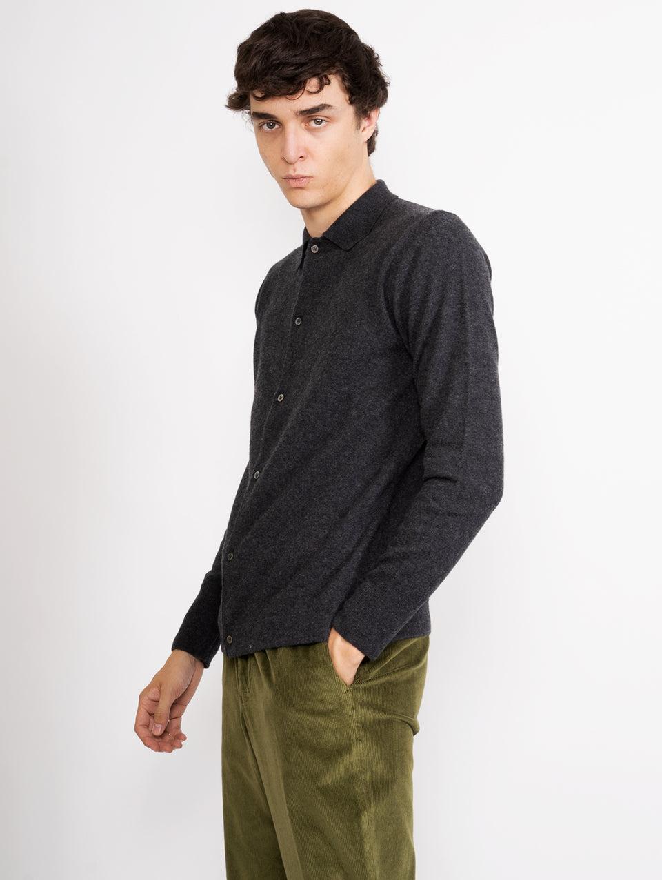 OFFICINE GÉNÉRALE Cardigan con Colletto a Polo Grigio Affare Del Giorno
