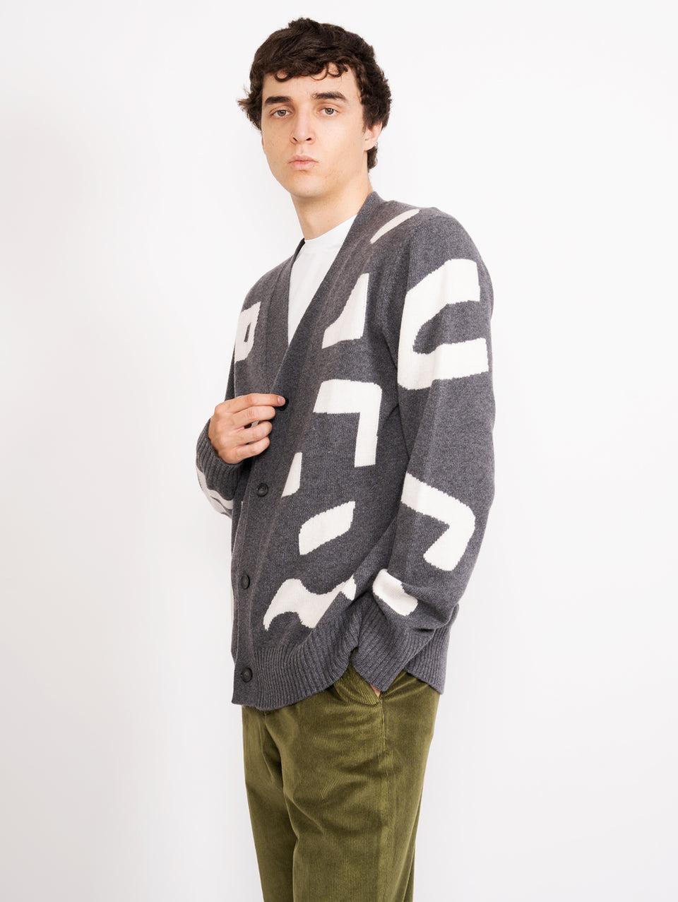 OFFICINE GÉNÉRALE Cardigan con Intarsio a Contrasto Grigio Prezzo Ridotto