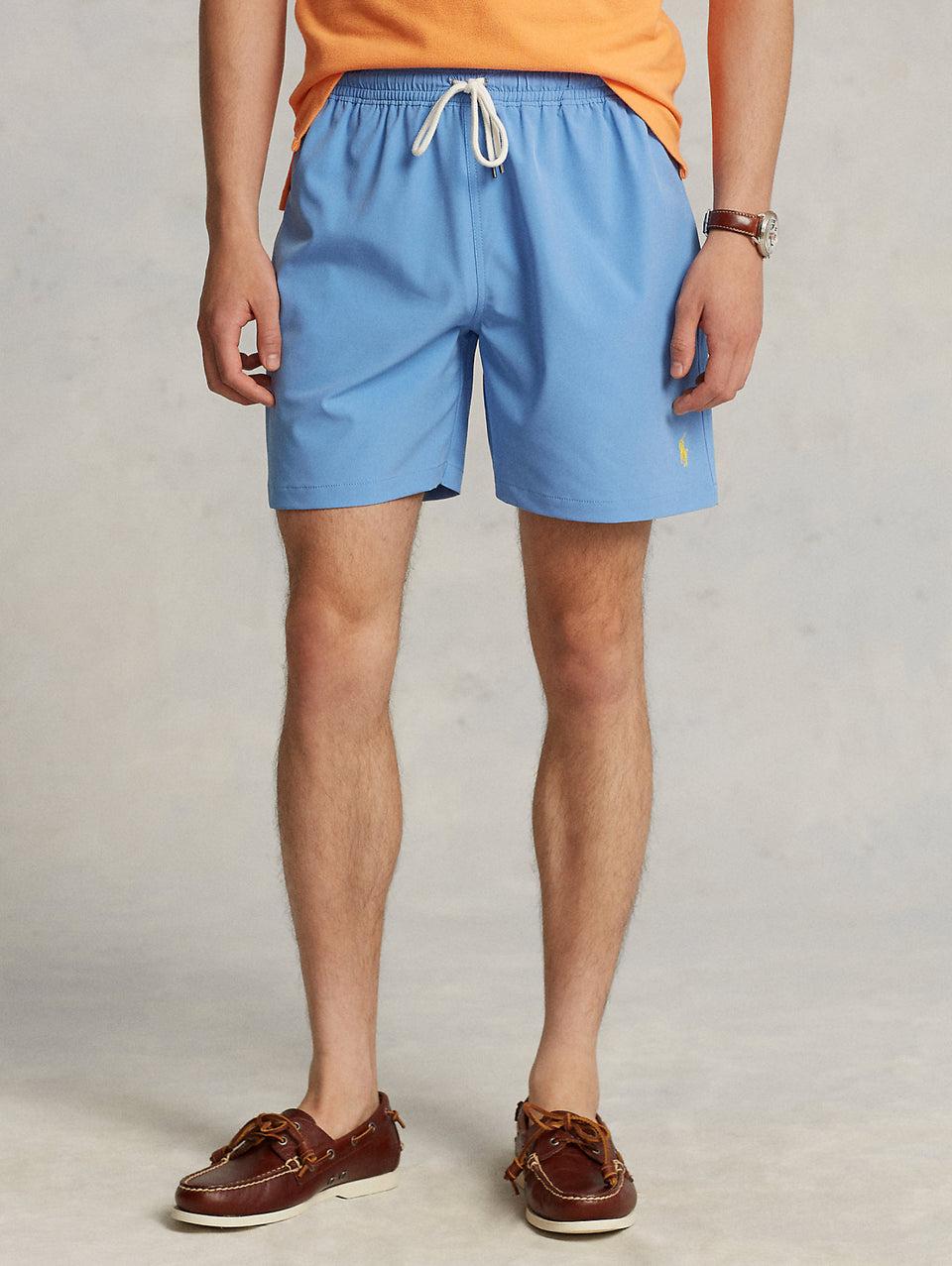 RALPH LAUREN Boxer da Mare Tinta Unita Traveler Celeste Vendita Calda