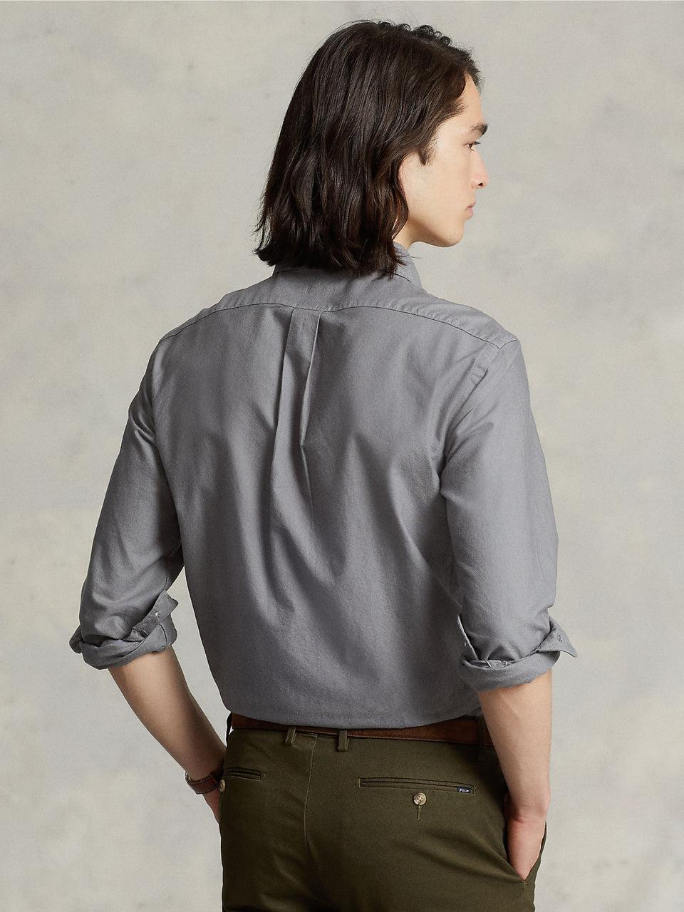 RALPH LAUREN Camicia in Cotone Oxford Slim Filt Grigia Spedizione gratuita