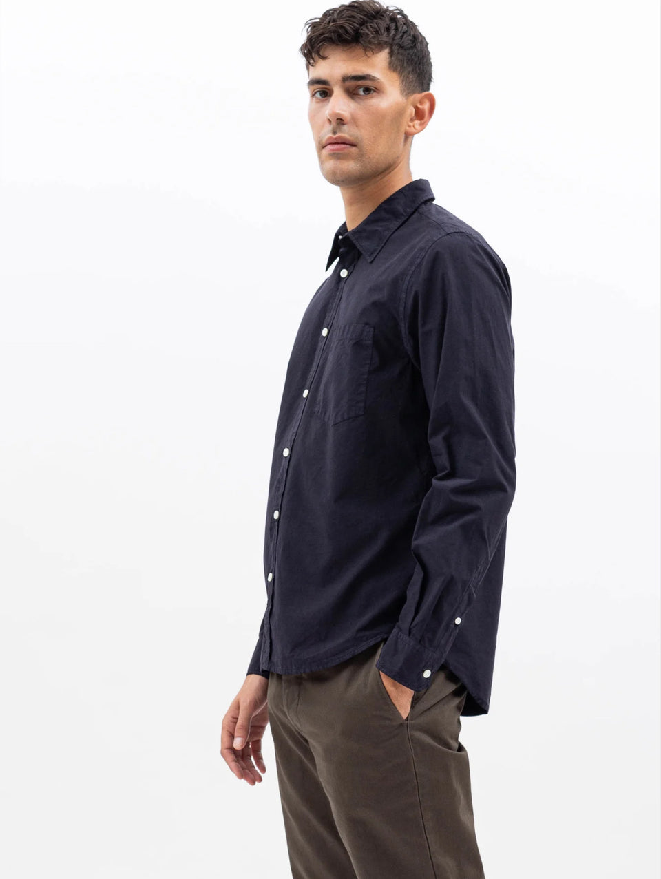 NORSE PROJECTS Camicia in Cotone Tinta in Capo Blu Flash Sale