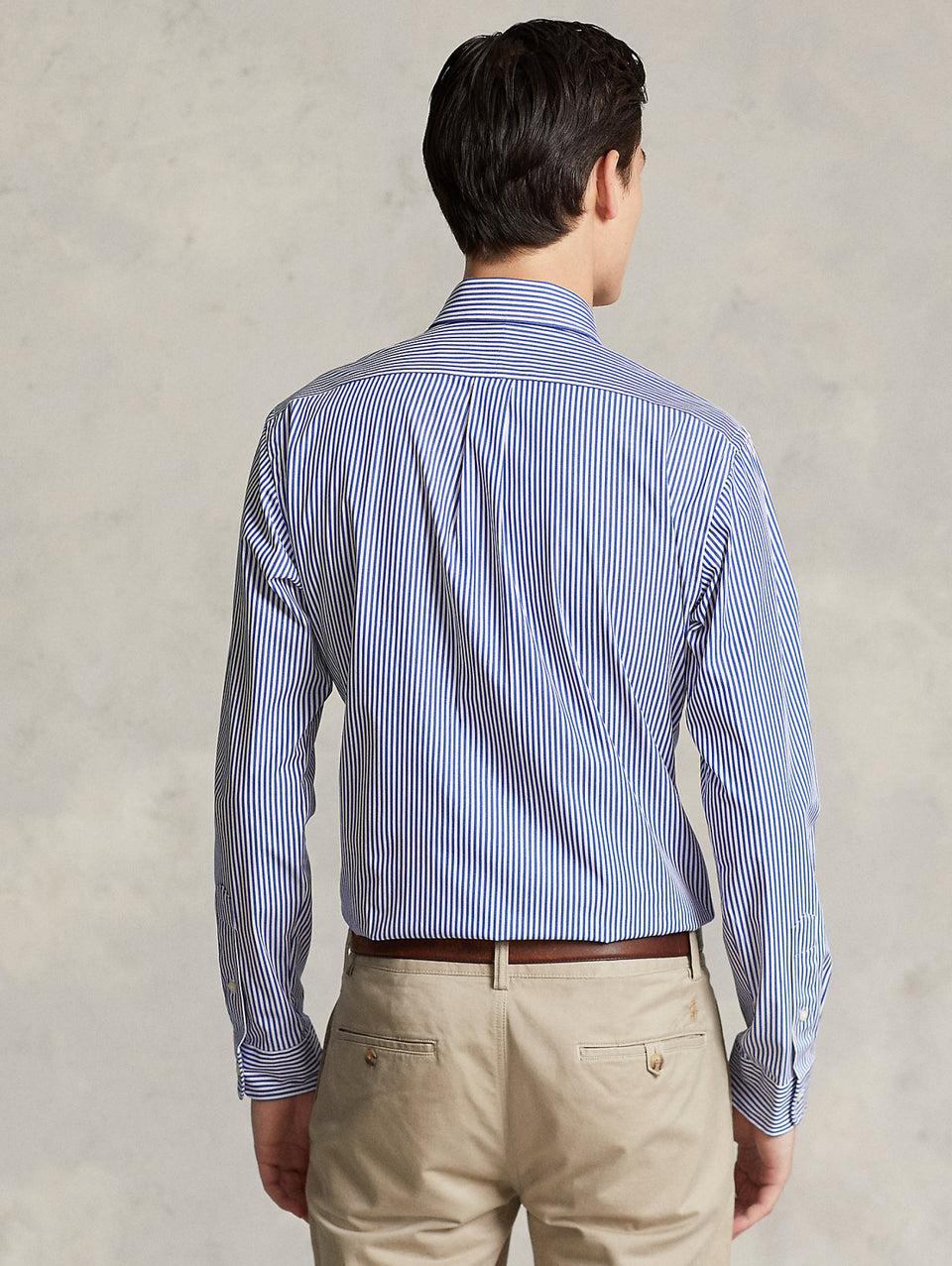 RALPH LAUREN Camicia in Popeline Elasticizzato a Righe Blu/Bianco Black Friday