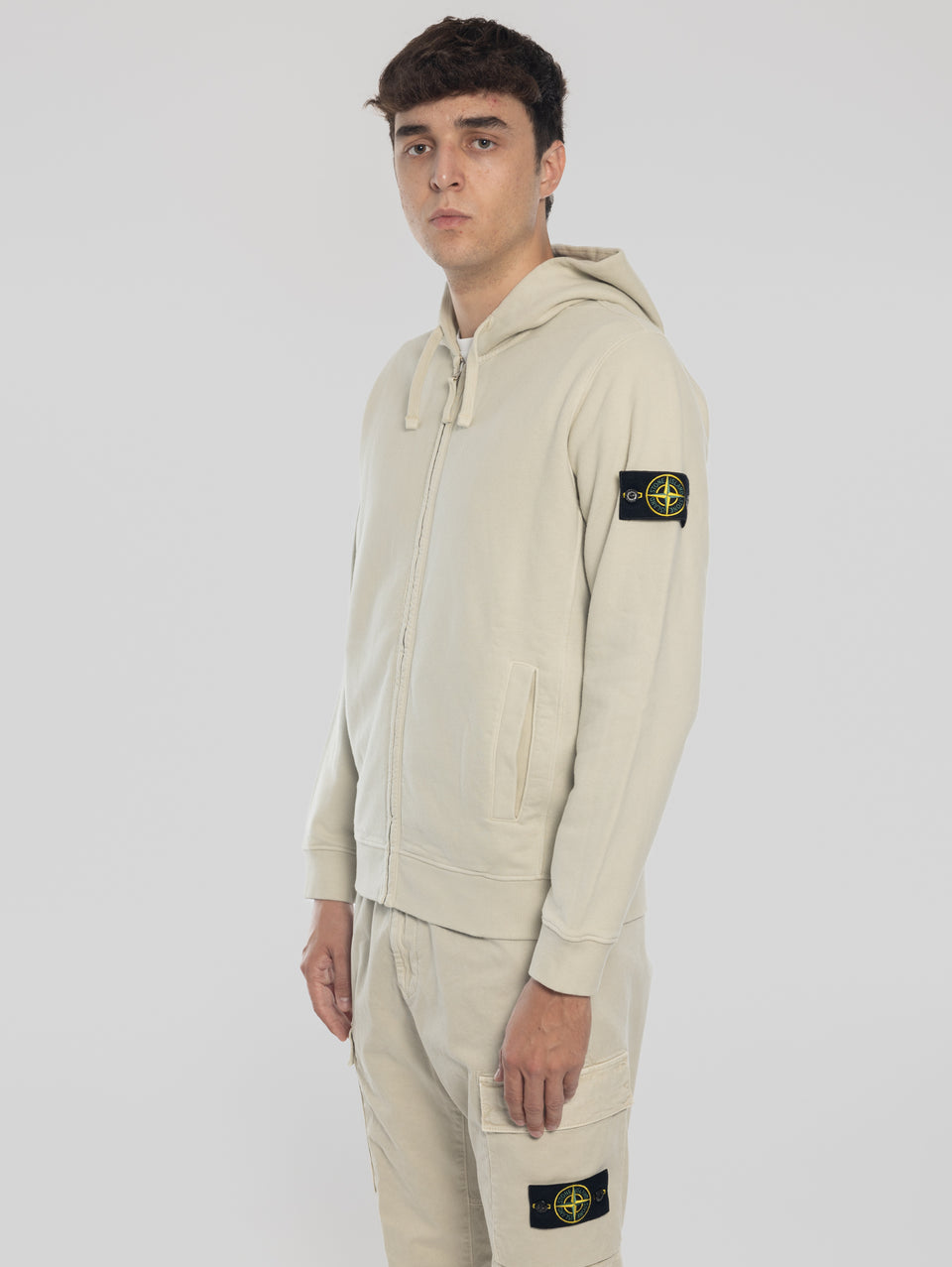 STONE ISLAND Felpa Full Zip in Cotone Organico Stucco Offerta San Valentino