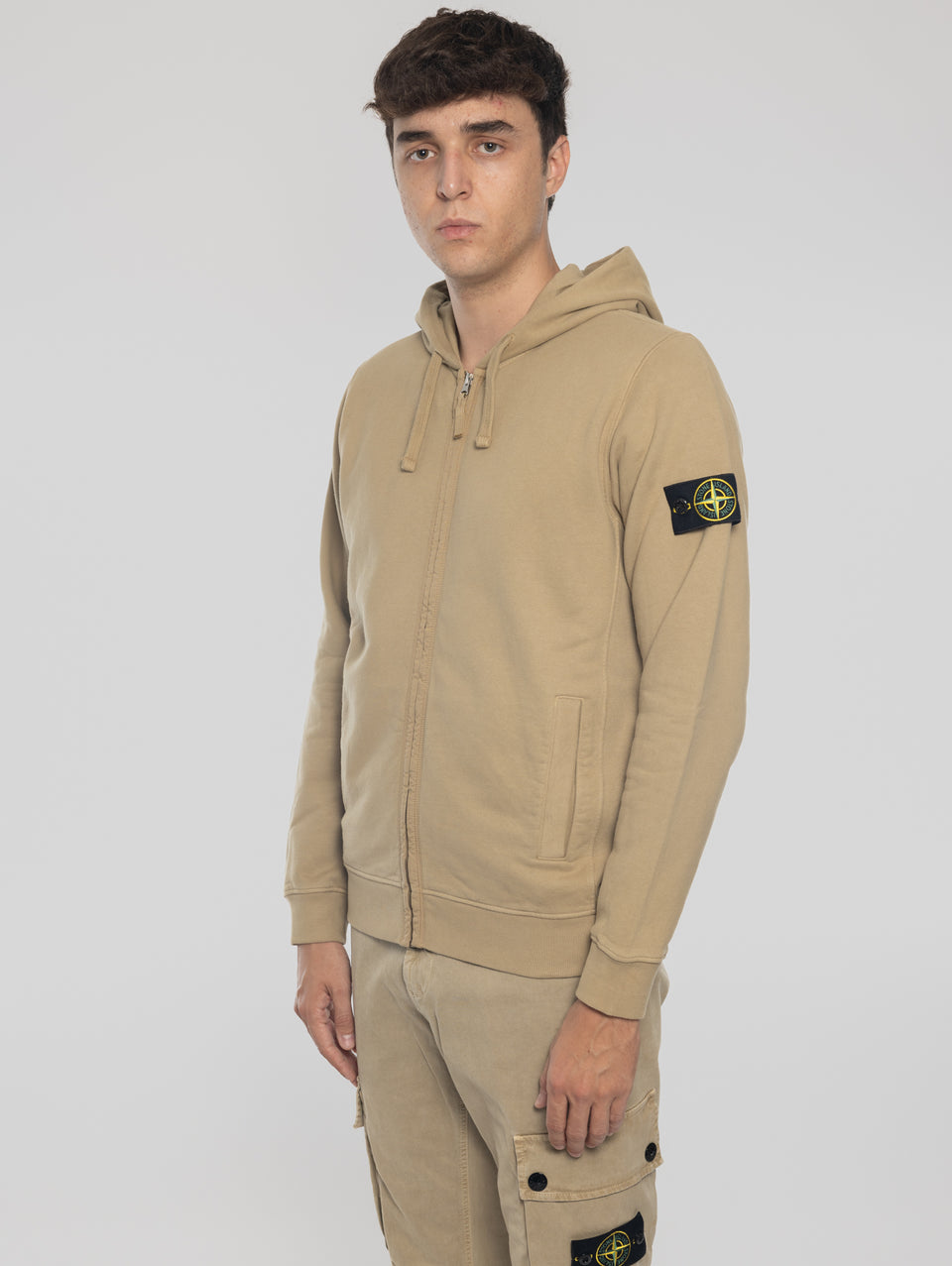 STONE ISLAND Felpa Full Zip in Cotone Organico Biscotto Offerta Anniversario