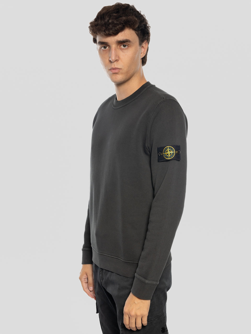 STONE ISLAND Felpa Girocollo in Cotone Diagonale Grigio Offerta migliore