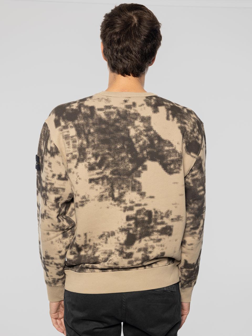 STONE ISLAND Felpa Girocollo Stampa Earth Mapping Beige Offerte esclusive