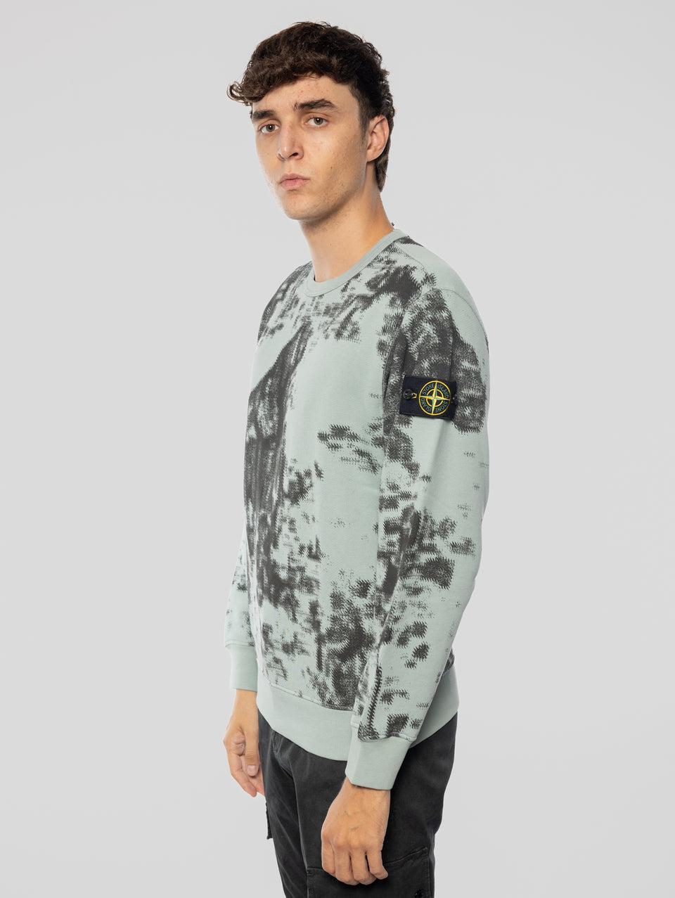 STONE ISLAND Felpa Girocollo Stampa Earth Mapping Verde/Grigio Lightning offer