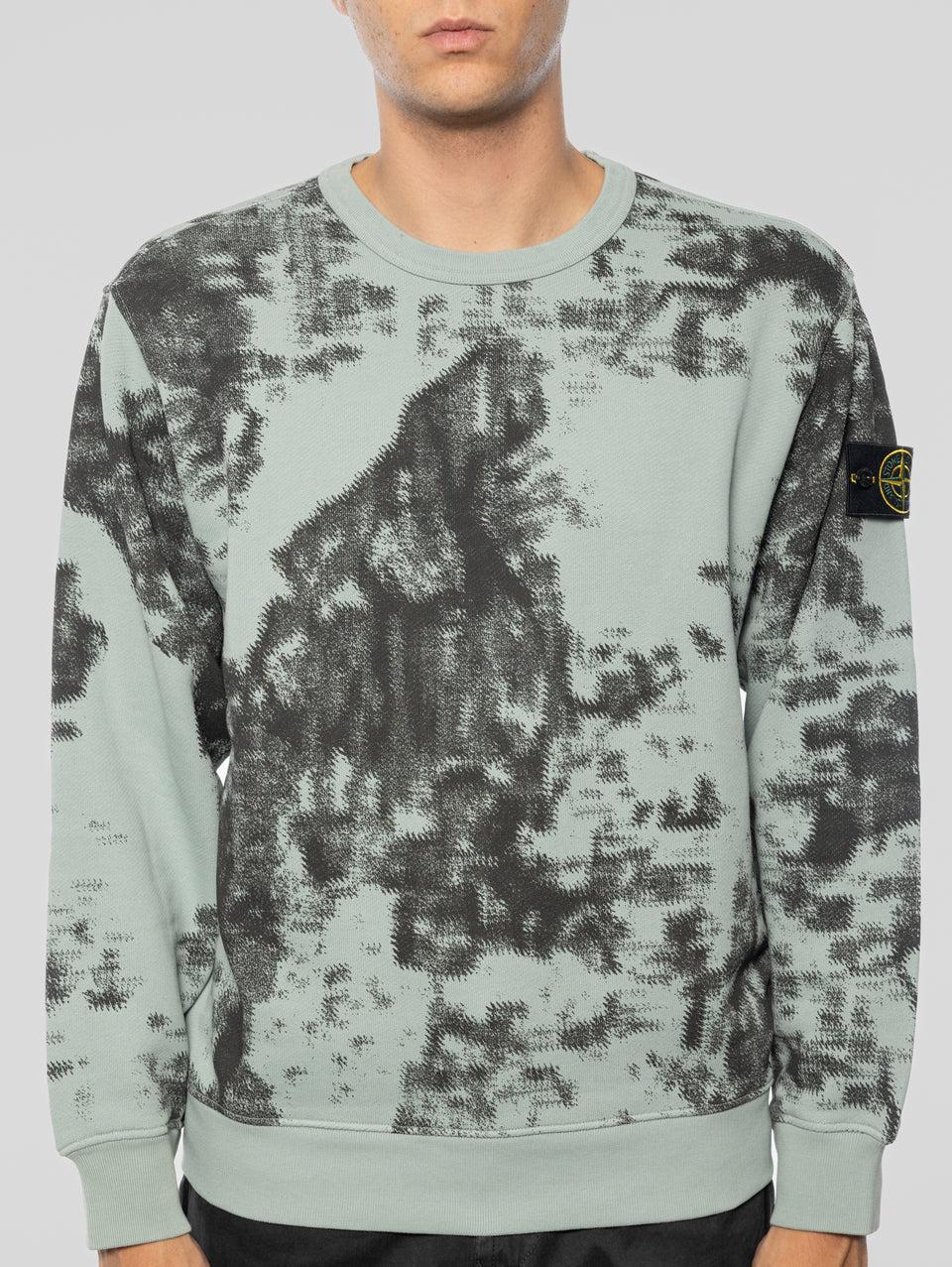 STONE ISLAND Felpa Girocollo Stampa Earth Mapping Verde/Grigio Lightning offer