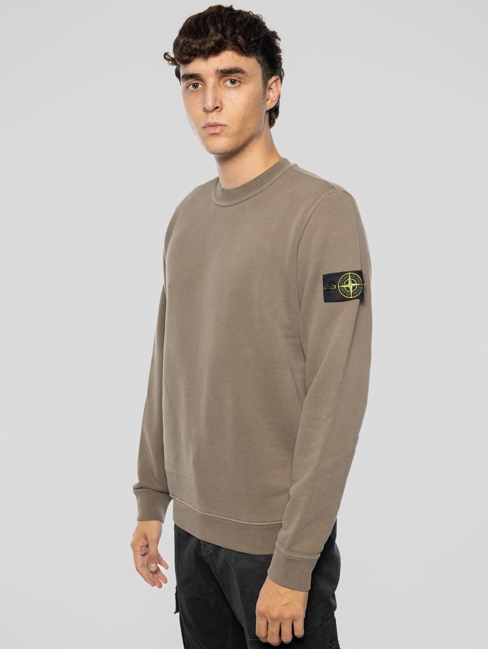 STONE ISLAND Felpa Girocollo in Cotone Diagonale Noce Grandi sconti