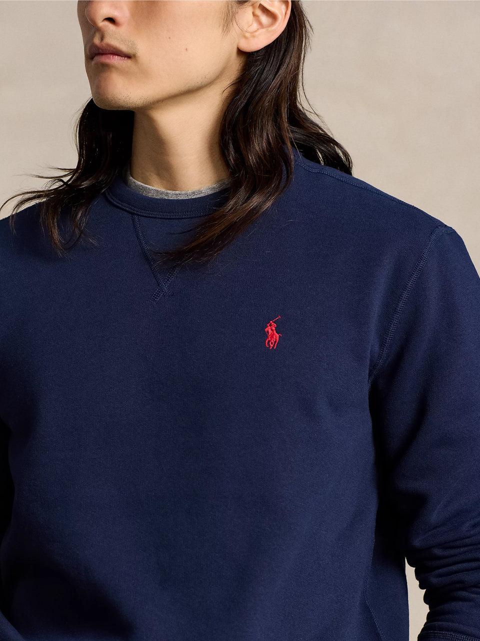 RALPH LAUREN Felpa Girocollo in Cotone Blu Nuovi prodotti