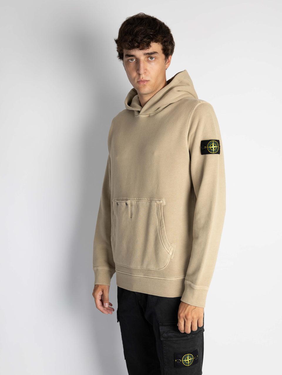 STONE ISLAND Felpa con Cappuccio e Tasca Marsupio Biscotto Liquidazione