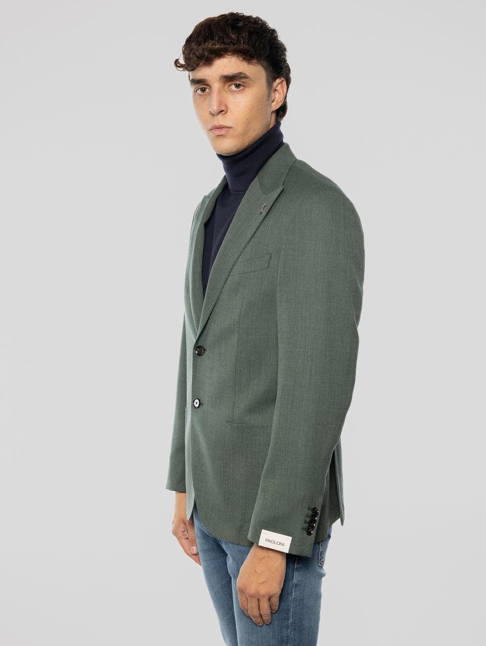 PAOLONI Giacca Sfoderata in Lana Oxford Verde Offerte giornaliere