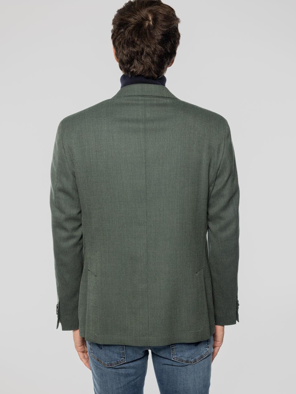 PAOLONI Giacca Sfoderata in Lana Oxford Verde Offerte giornaliere