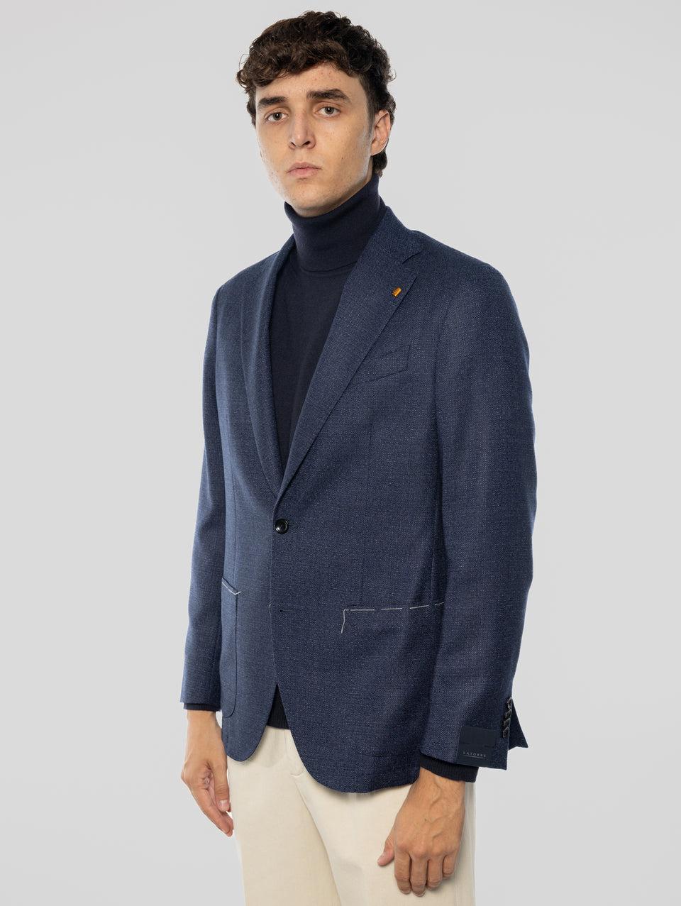 SARTORIA LATORRE Giacca Sfoderata in Pura Lana Blu Melange Enormi risparmi