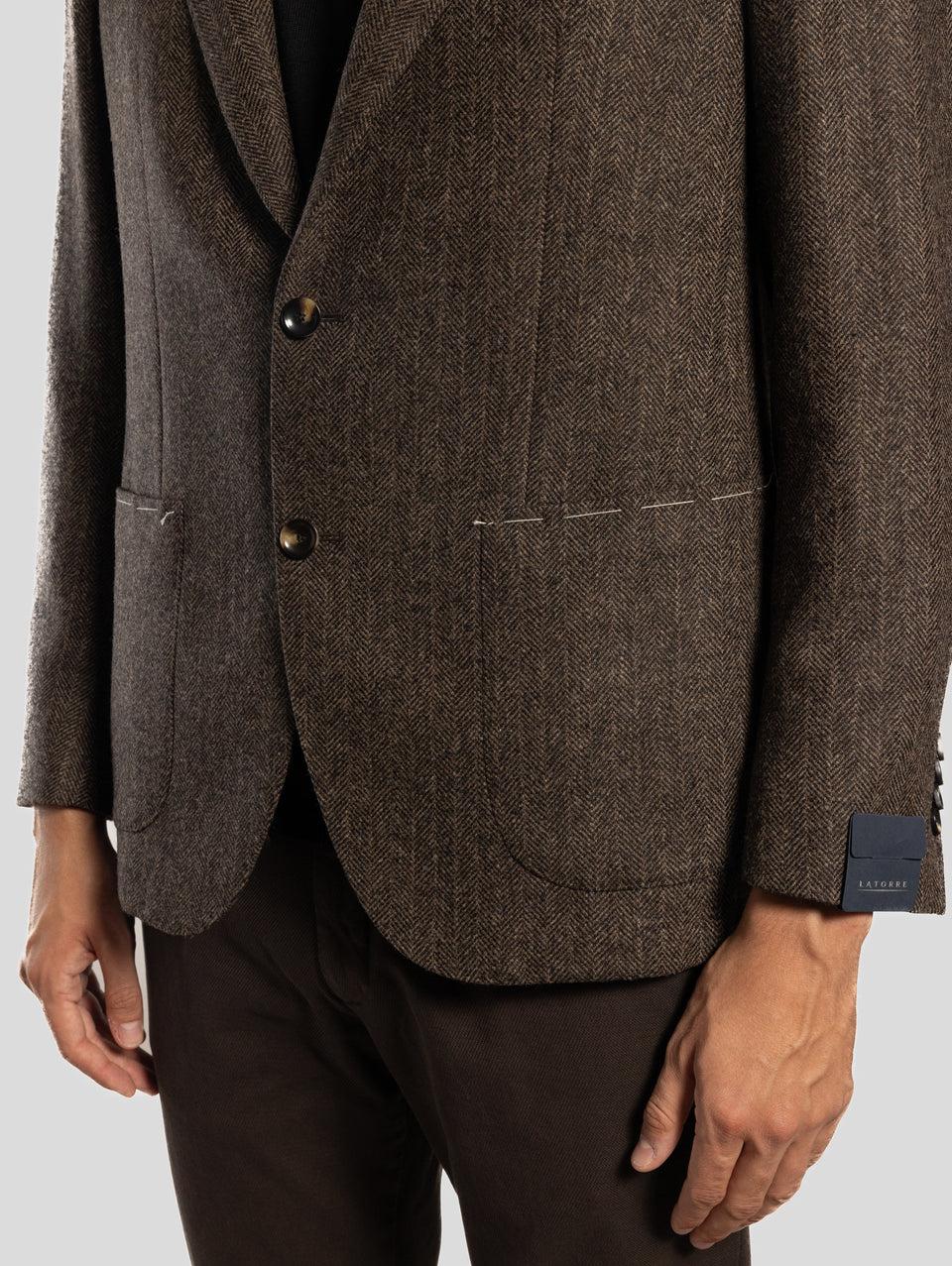 SARTORIA LATORRE Giacca Sfoderata Spinata Herringbone Marrone Sconti VIP