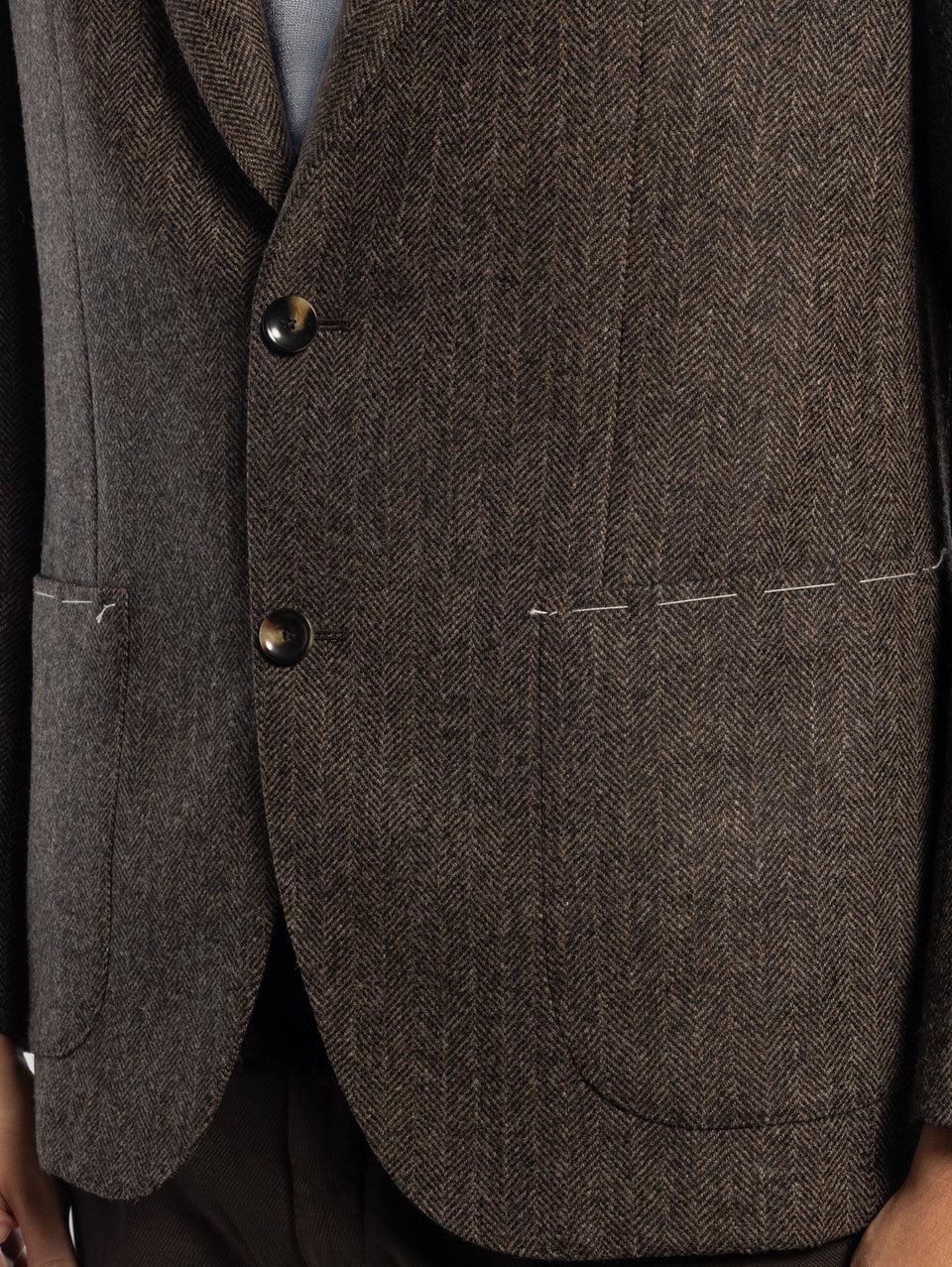 SARTORIA LATORRE Giacca Sfoderata Spinata Herringbone Marrone Sconti VIP