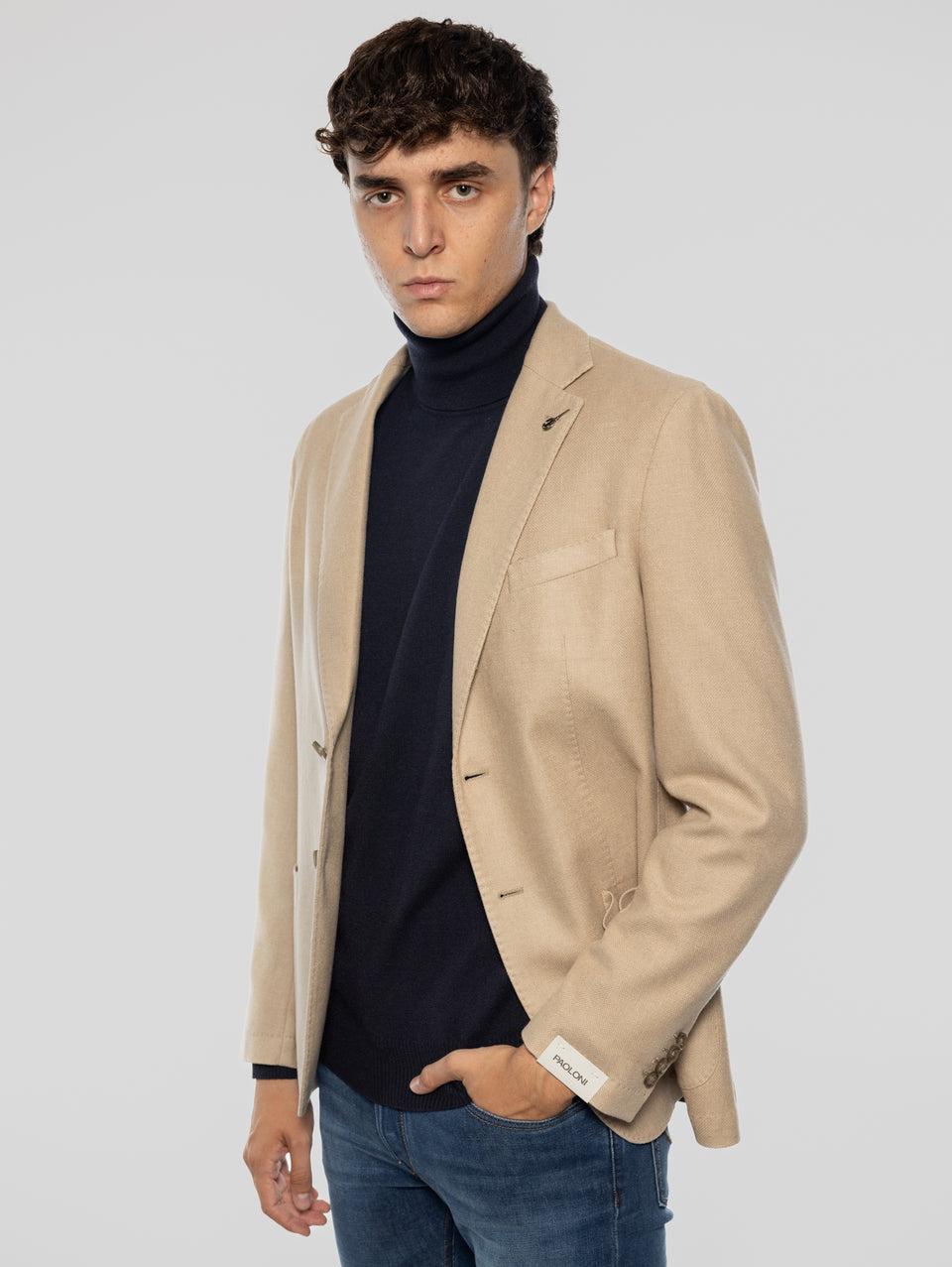 PAOLONI Giacca Doppio Petto in Lana Frosted Beige Super Saving Price