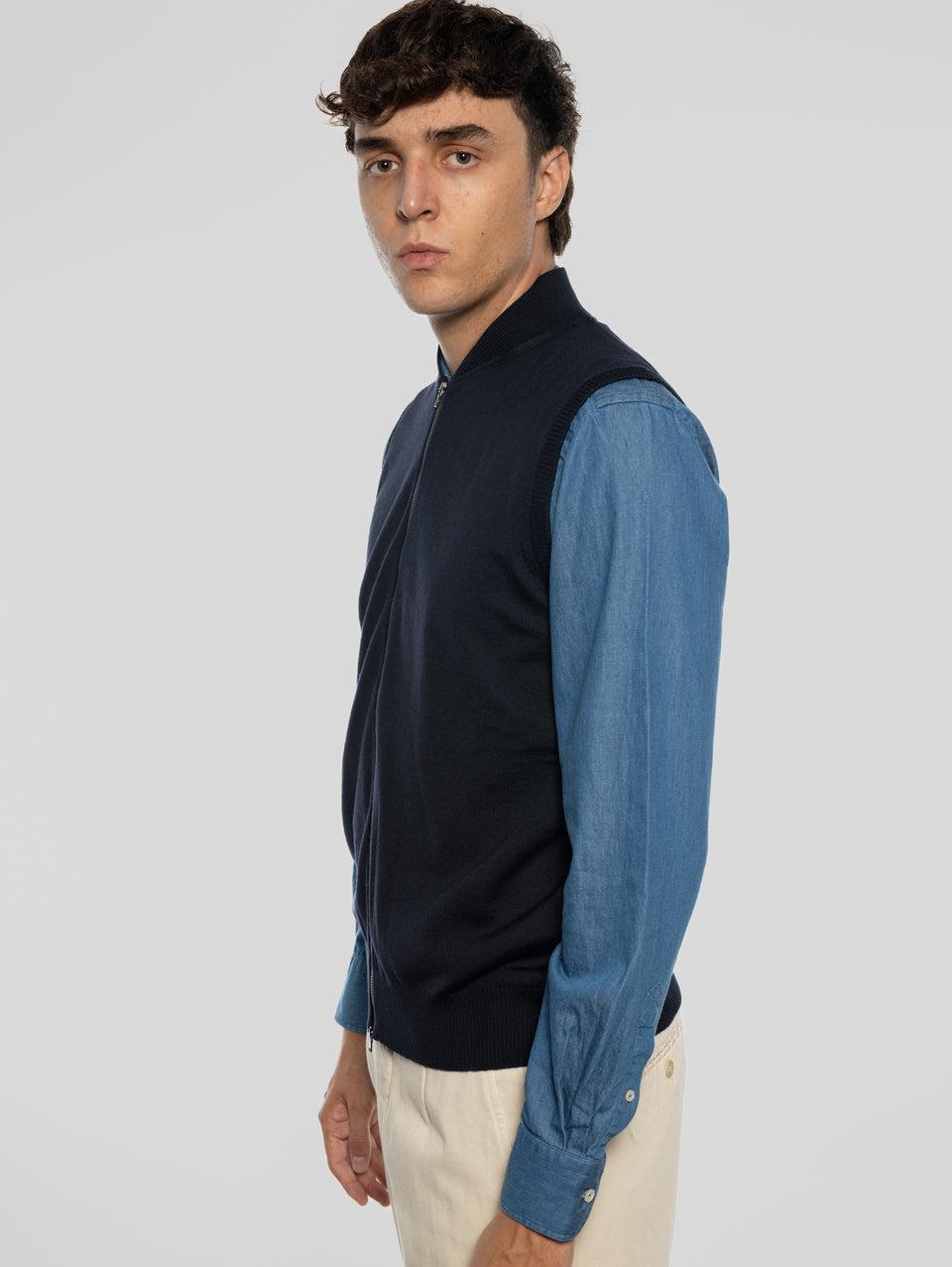ALPHA STUDIO Gilet in Lana taglio Bomber Blu Offerta speciale della fabbrica