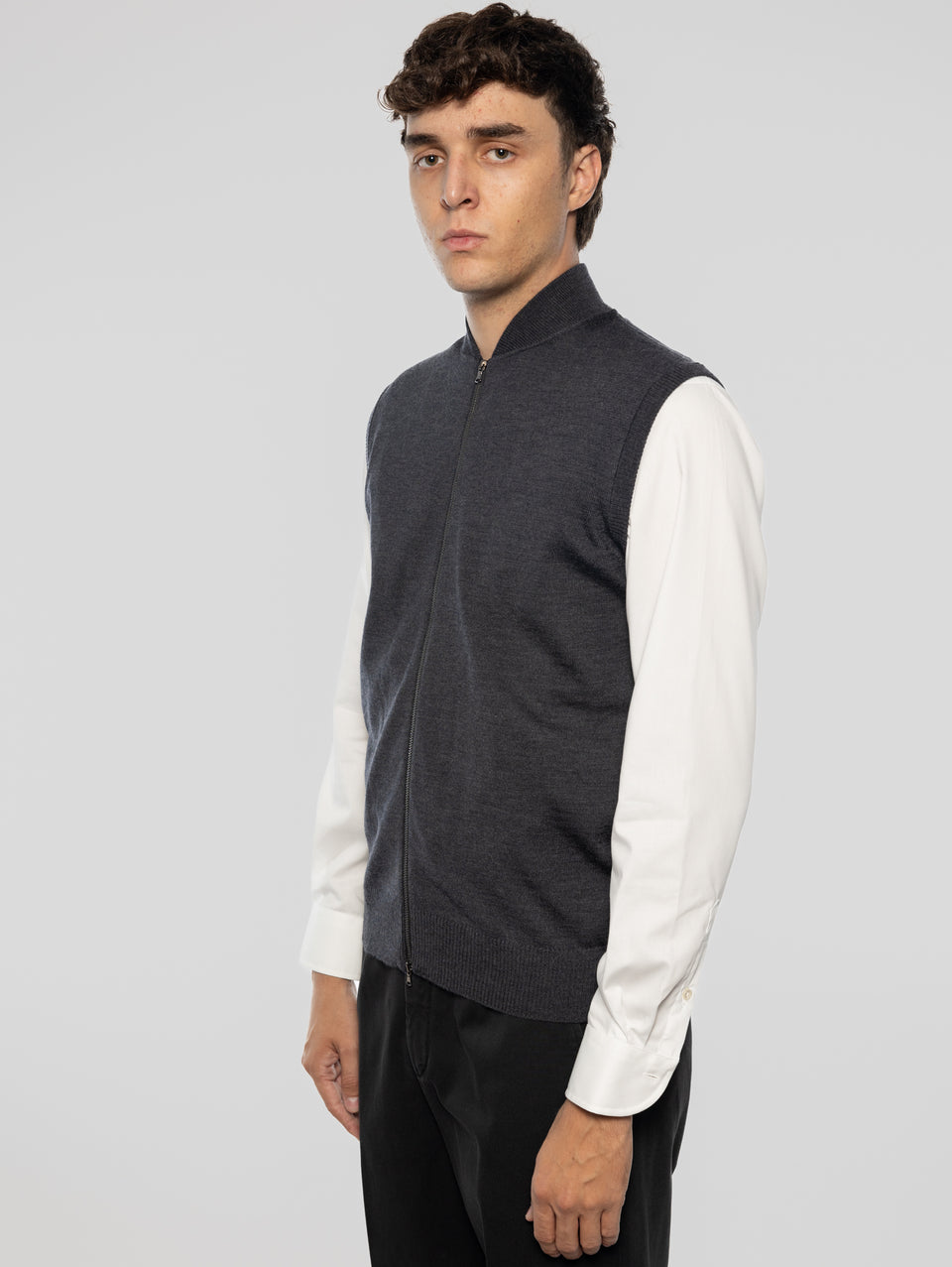 ALPHA STUDIO Gilet in Lana taglio Bomber Antracite Sostegno trimestrale