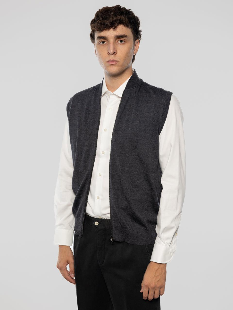 ALPHA STUDIO Gilet in Lana taglio Bomber Antracite Sostegno trimestrale