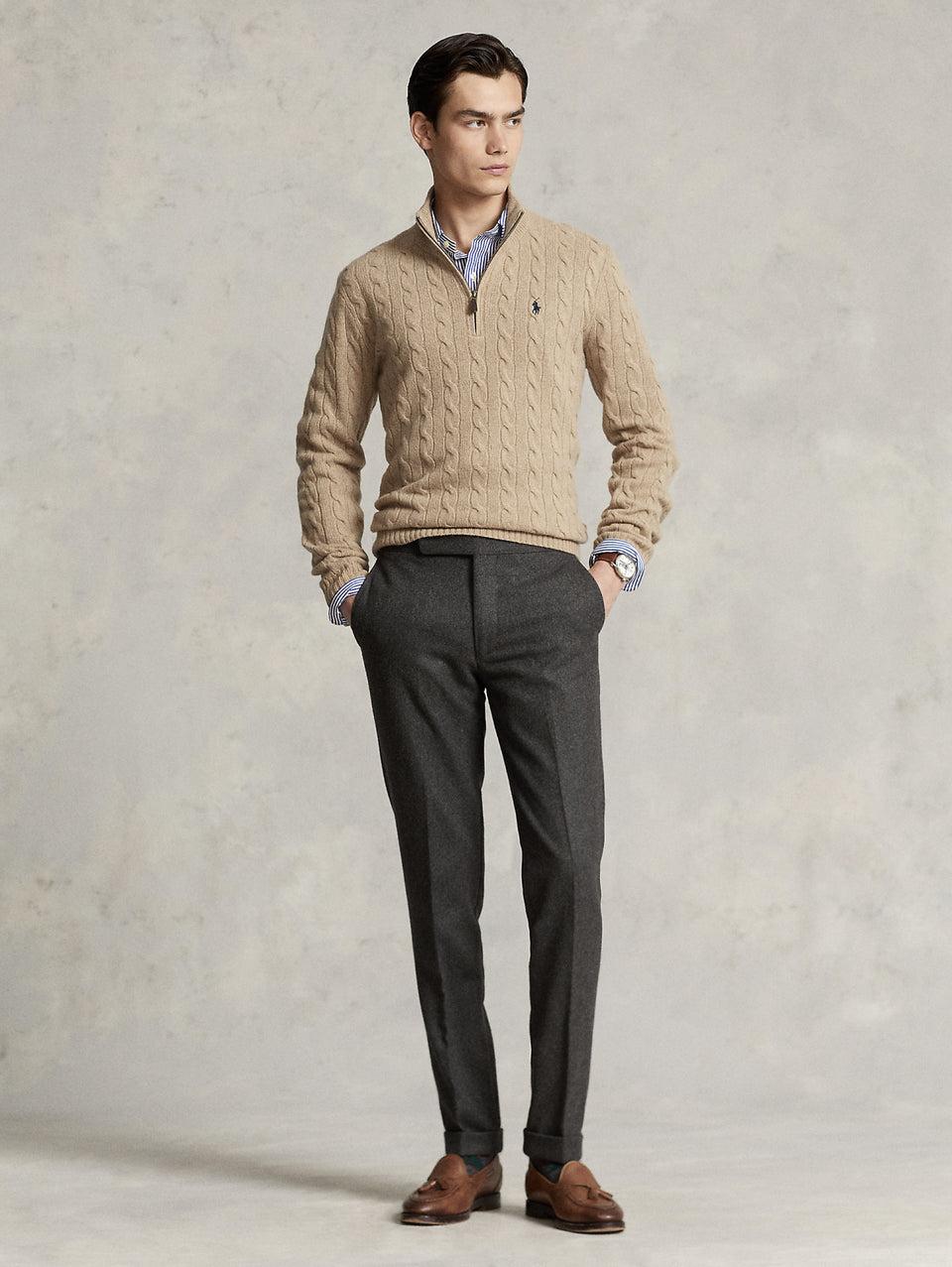 RALPH LAUREN Maglia Mezza Zip a Trecce Cammello Promozione Limitata