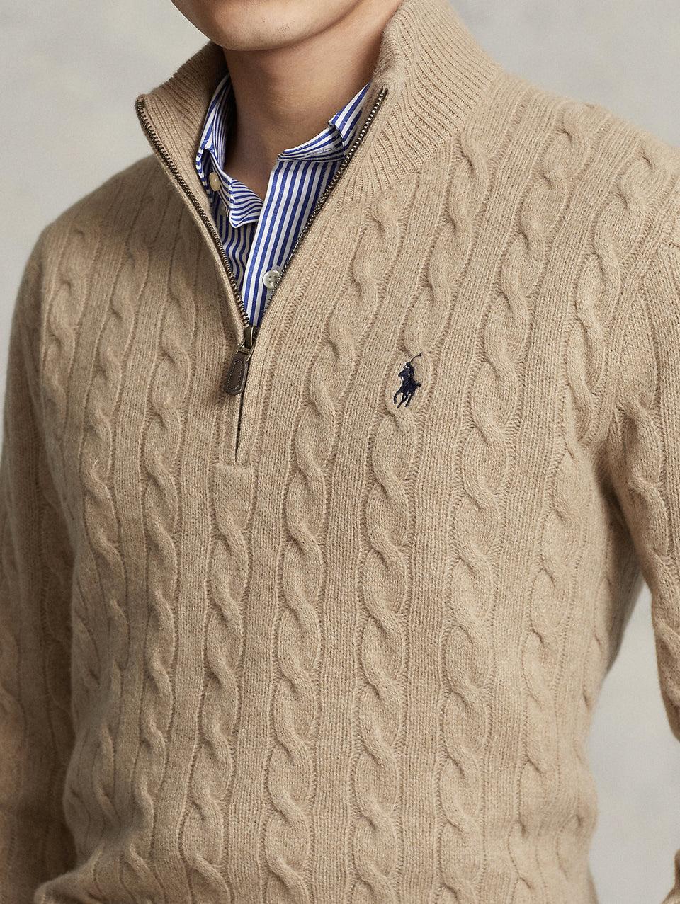 RALPH LAUREN Maglia Mezza Zip a Trecce Cammello Promozione Limitata