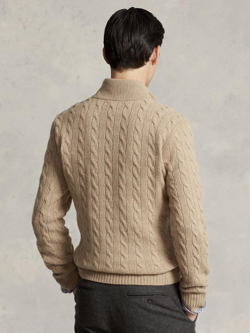 RALPH LAUREN Maglia Mezza Zip a Trecce Cammello Promozione Limitata