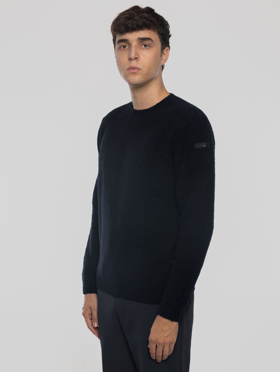 RRD Maglia Girocollo in Lana Bouclé Blu Scuro Sottocosto