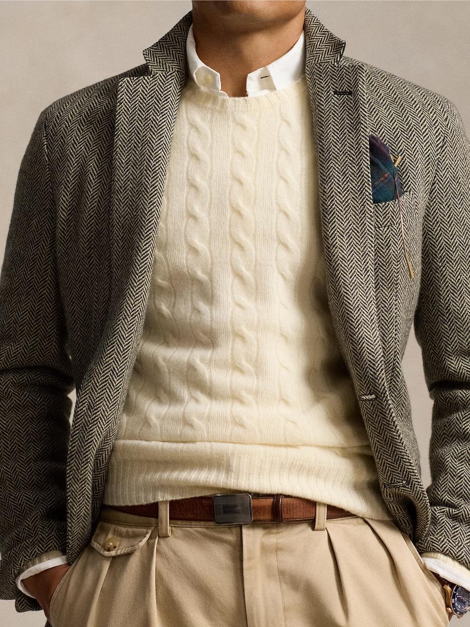 RALPH LAUREN Maglia in Lana e Cashmere a Trecce Crema Presa