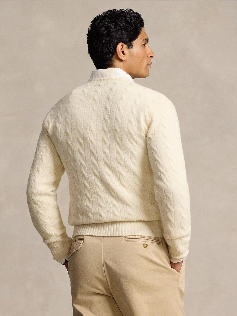 RALPH LAUREN Maglia in Lana e Cashmere a Trecce Crema Presa