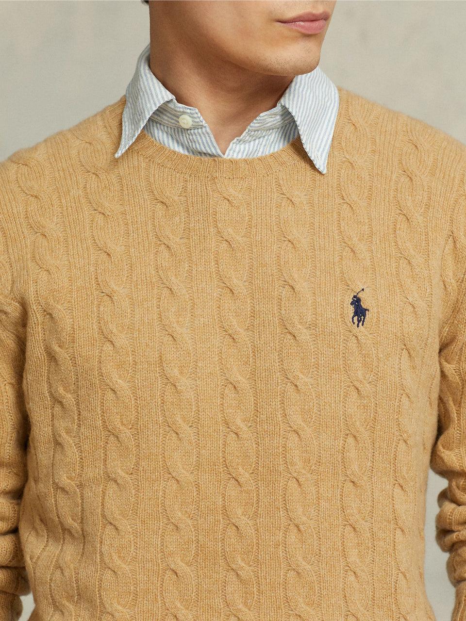 RALPH LAUREN Maglia in Lana e Cashmere a Trecce Cammello Sconto
