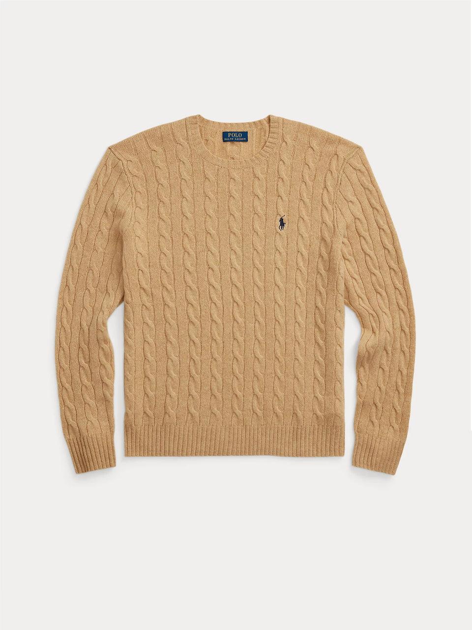 RALPH LAUREN Maglia in Lana e Cashmere a Trecce Cammello Sconto