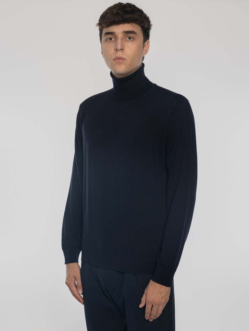 ALPHA STUDIO Maglia Collo Alto in Lana Ultrafine Blu Economico