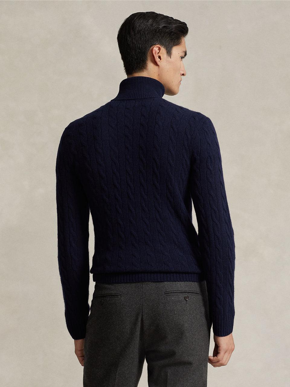 RALPH LAUREN Maglia Collo Alto a Trecce Blu Outlet