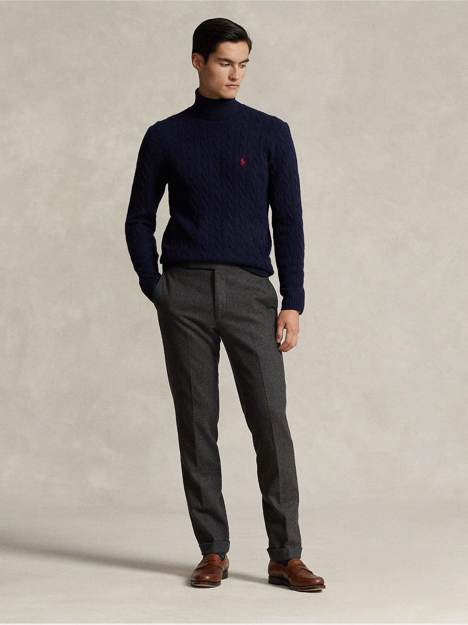 RALPH LAUREN Maglia Collo Alto a Trecce Blu Outlet