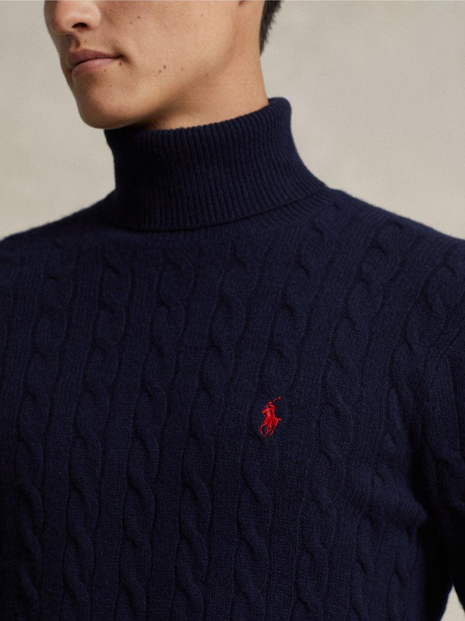 RALPH LAUREN Maglia Collo Alto a Trecce Blu Outlet